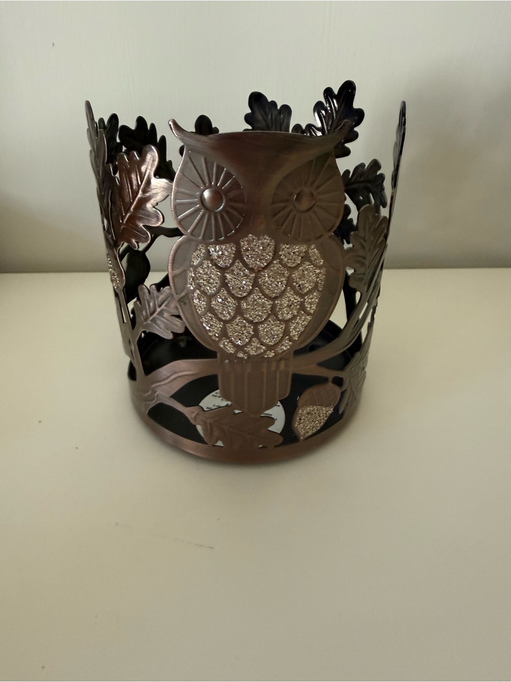 Owl Candle Holder with Glitter Accents